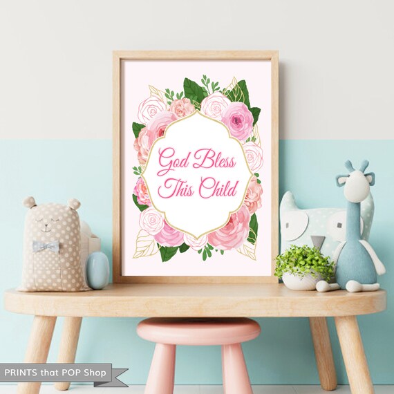 Instant Download,Blessed,Digital Download,Blessed Print,Home Decor,Flower Print,Baptism Gift,Godchild Gift,Nursery Room Decor,Wall Art,Print Il_570xn