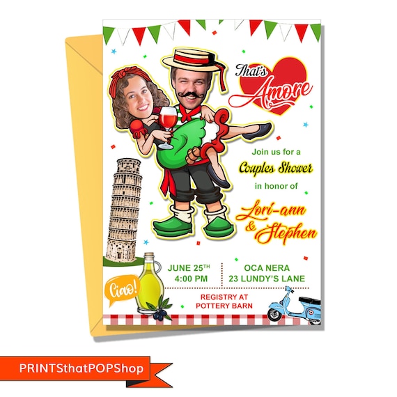 Italian Couples Shower Dinner Rehearsal Italian Theme Wedding Invites Italy Custom Photo Invite Engagement Party Jack And Jill Save The Date By Prints That Pop Shop Catch My Party