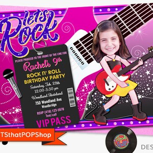 Rock Roll Girl Invitation,Custom Face Invite,Roller Skate,Ice Skate,Rock and Roll Party,Ice Skate,Roller Skate Party,Girls Rock,Singing image 1