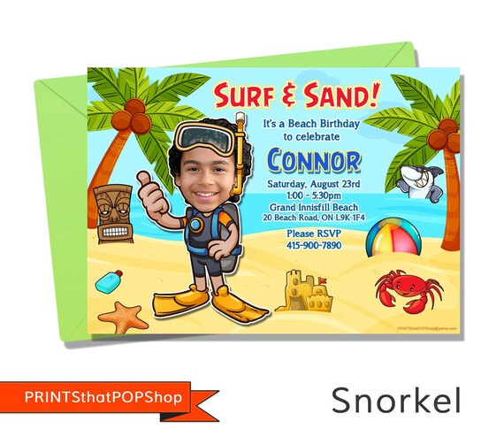 Beach Theme Birthday Party,Aloha Invitation,Surfs Up,Kids Beach Party,Shark Invitation,Beach Invite,Custom Photo Invite,Photo Invite,Sand Il_570xn