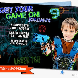 Laser Tag Party,Laser Tag Invitation,Custom Face Invites,Video Birthday Party,Gaming,Lazer Tag,Paintball Birthday,Photo Invite,Gun Party