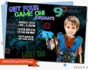 Laser Tag Party,Laser Tag Invitation,Custom Face Invites,Video Birthday Party,Gaming,Lazer Tag,Paintball Birthday,Photo Invite,Gun Party