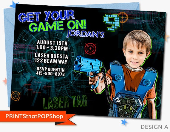 Laser Tag Party,Laser Tag Invitation,Custom Face Invites,Video Birthday Party,Gaming,Lazer Tag,Paintball Birthday,Photo Invite,Gun Party Il_570xn