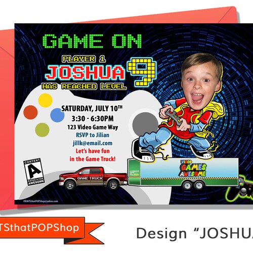 Game Truck Party Invitation Gaming Truck Invite Video Game Etsy