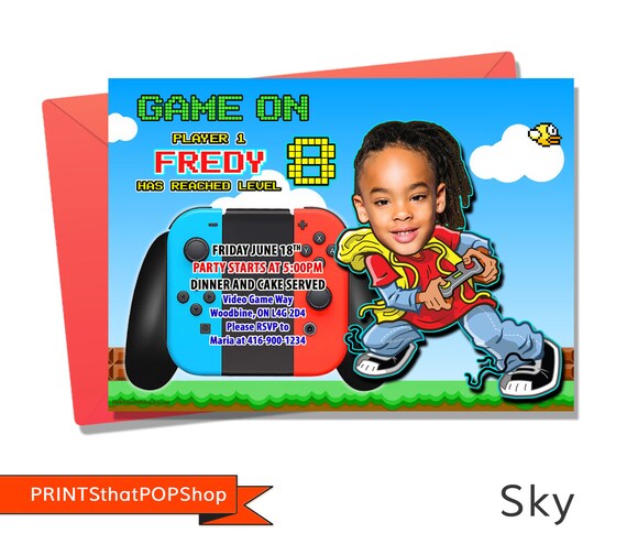 Gamer Invitation, Video Game Invite,Custom Photo Invite,Photo Face Invite,Game Controller,Video Game Birthday Invitation, Gamer,DIGITAL file Il_570xn
