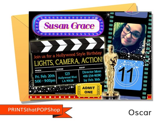 Hollywood Invitation,Movie Star Invitation,Grammy,Custom Face Invites,Movie Party Invitation,Hollywood Birthday,Cinema Party,Oscar Party Il_570xn
