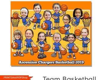 バスケットボールチームポスター、カスタムスポーツバスケットボールポスター、シーズン終了チームポスター、コーチからの感謝の言葉、バスケットボールチームカード、カスタムフェイススポーツ