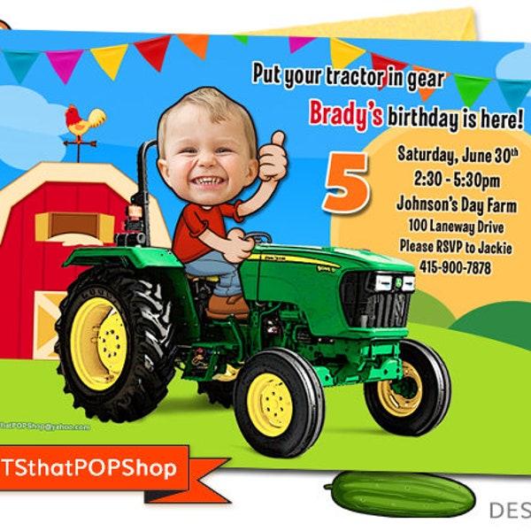 Tractor Invitation,Tractor Party,Farm Invitation,Farmer Birthday,Hayride,Tractors,Custom Photo,Face invite,Sibling,Petting Zoo,Barnyard Zoo