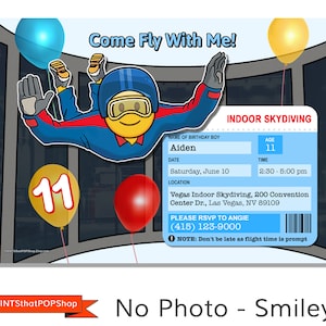 Indoor Skydiving Invitation,Custom Invite,Photo Invite,Face Invitations,Skydiving Birthday Party Invitation,Skydive,Take Flight,Flying Party