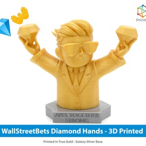 WallStreetBets Diamant Hände Figur - Affen zusammen stark / Stonks Basis - 3D gedruckt - Benutzerdefinierte Farbe 3D gedruckt - Umweltfreundliches handgemachtes Geschenk