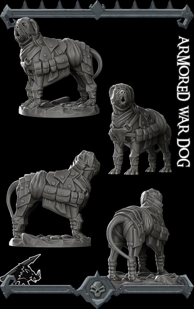 Armored War Dog Miniature Dungeons and Dragons Miniature RPG Tabletop Resin 3D Printed image 2