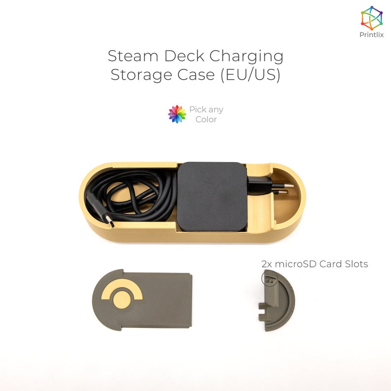 Valve Steam Deck Charging Storage Case EU/US PLA 3D Printed image 3