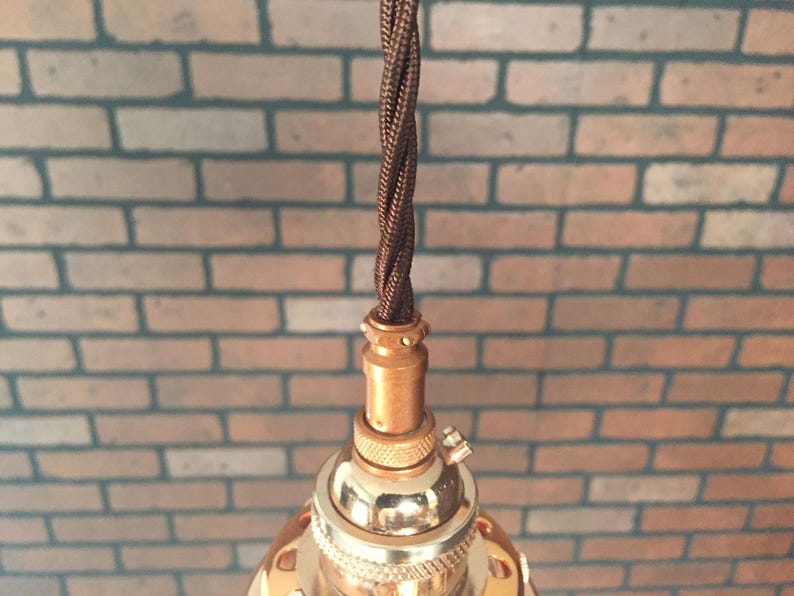 Copper 8 Glass Amber Flat Shade with Pat Industrial Pendant Pending SIMPLE PLUG Electrical Connectors and Edison Bulb