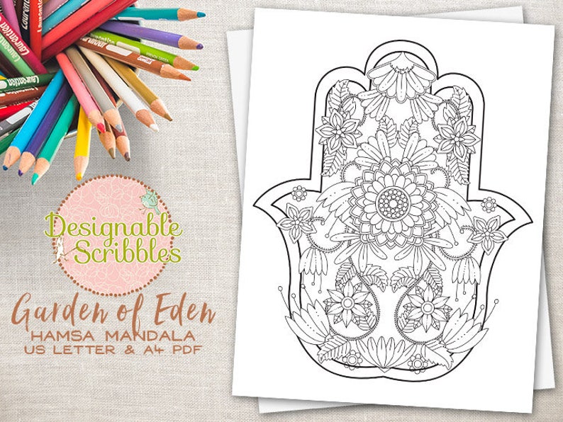 Adult Coloring Page Floral Hamsa Adult Coloring Page Floral Coloring Sheet Art Therapy Printable Coloring Sheet Mandala Art - 
