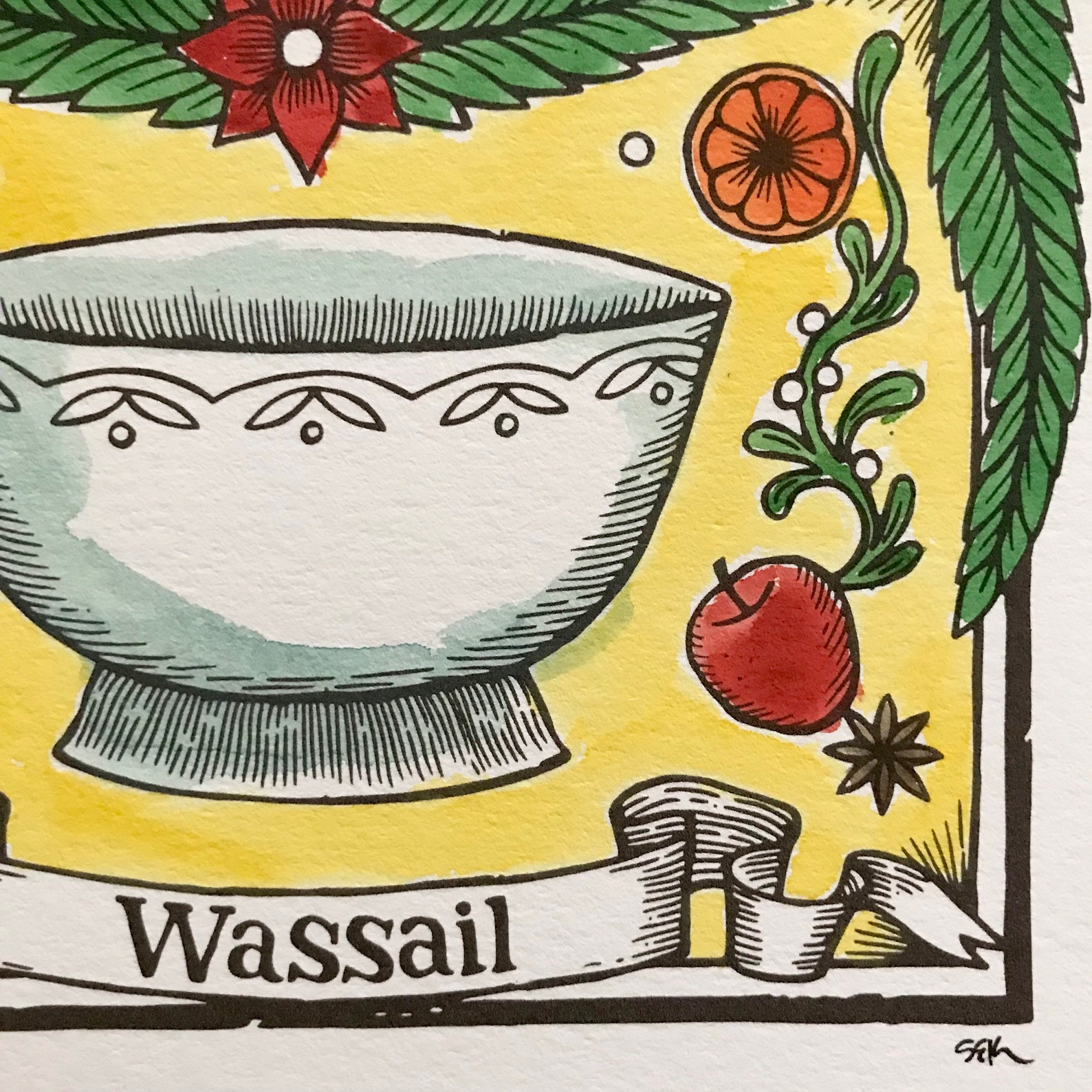 Wassail art print hand painted Etsy