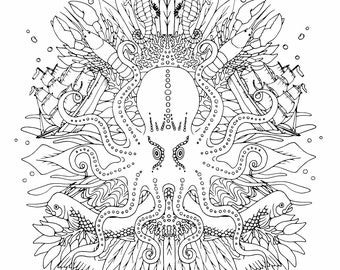 Coloring book page- Kraken