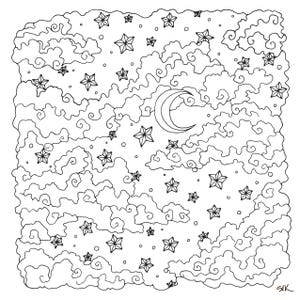 Coloring book page- Night Sky