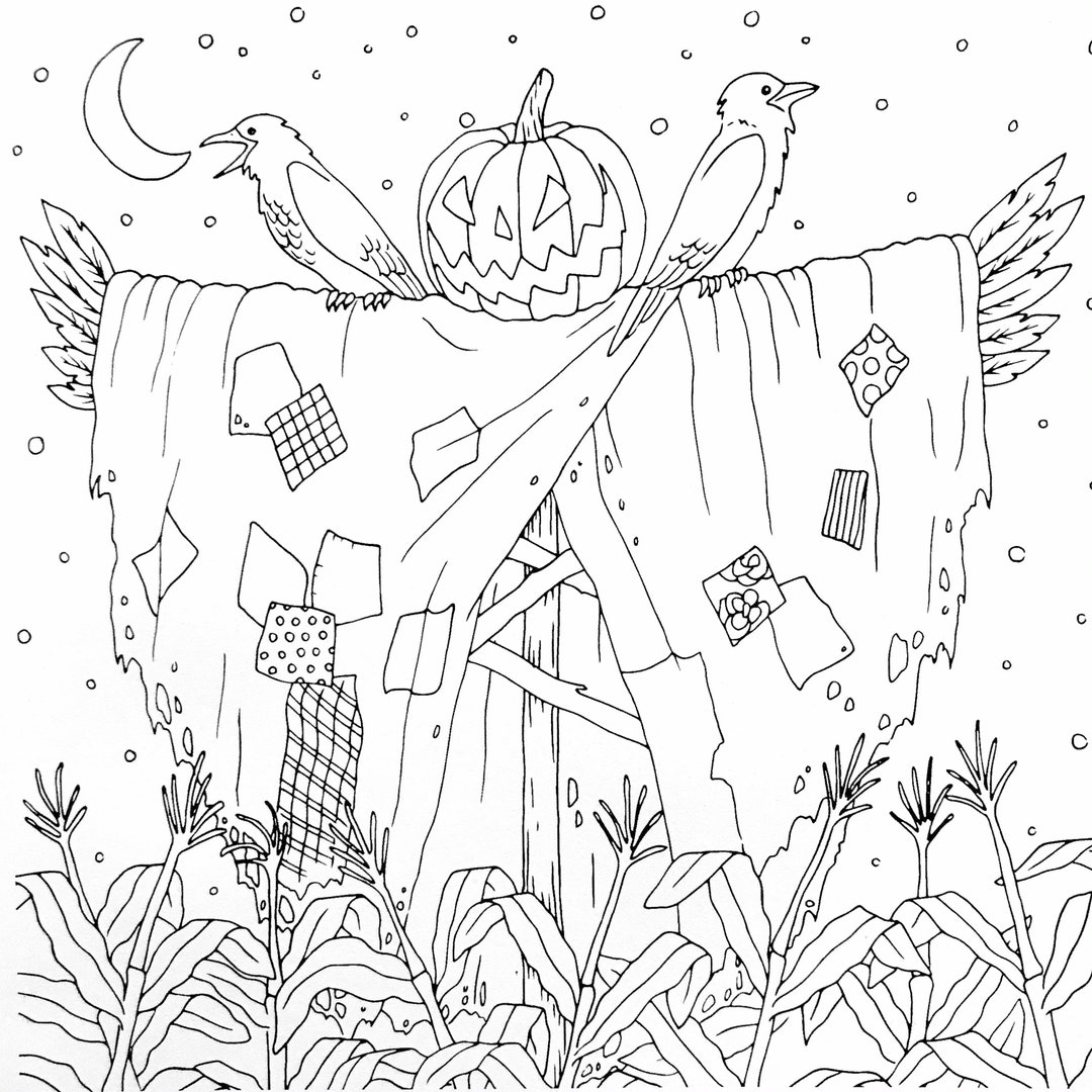 Coloring Book Page Scarecrow - Etsy
