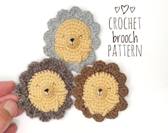 Hedgehog brooch pattern, Crochet pattern in English, Amigurumi hedgehog