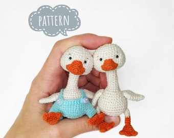 Goose crochet PATTERN in english, Amigurumi miniature bird (about 8 cm), Stuffed goose pattern