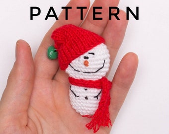 Snowman brooch pattern, Amigurumi snowman, Crochet brooch snowman