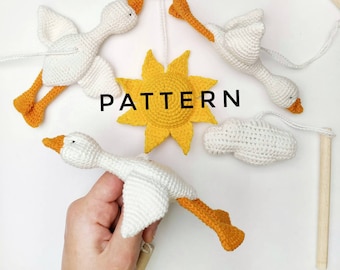 Amigurumi crochet pattern goose toy for mobile Tutorial crochet sun and goose in english Pdf pattern