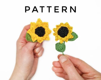 sunflower crochet pattern, Amigurumi flower, Crochet brooch sunflower