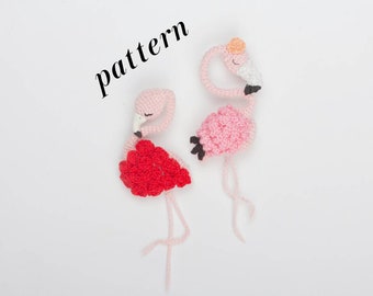 Crochet PATTERN in English pink flamingo brooch jewelry Crochet toy Stuffed animal Bird toy Baby toy gift Pink bird brooch