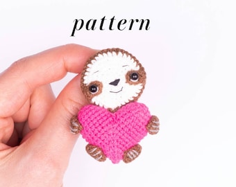 Crochet PATTERN in English sloth brooch jewelry PDF crochet pattern Amigurumi animal Crochet toy pattern Stuffed sloth