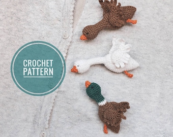 Enten oder Gans Häkelanleitung in englischer Häkelbrosche, Amigurumi Tierbrosche