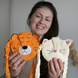 Katzen Häkelmuster, Anleitung in Englisch Crossbody bag crochet Pdf Häkelanleitung Tiger Muster