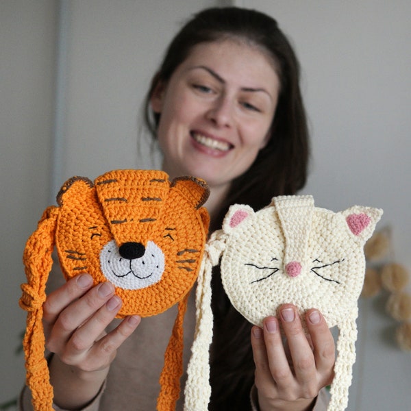 Crochet cat Crossbody bag crochet english pattern Pdf crochet pattern Small bag pattern