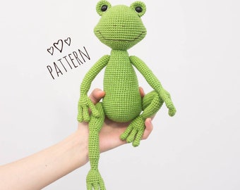 Wzór na szydełkową żabę po angielsku, pluszowe zwierzątko amigurumi (wzór w formacie PDF)