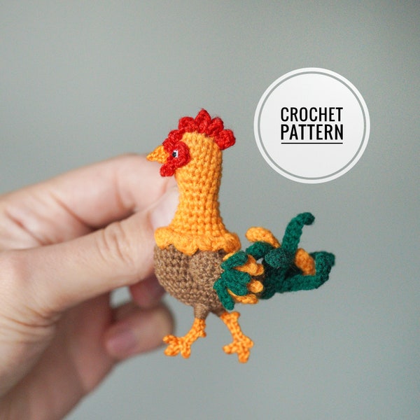 Rooster crochet pattern Crochet brooch english pattern Amigurumi bird brooch