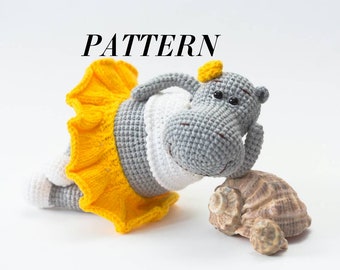 Hippo crochet pattern, Amigurumi pattern in english, Stuffed animal hippo