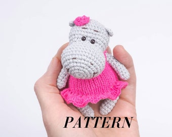 Hippo crochet PATTERN Stuffed animal Pattern in english Amigurumi pattern Hippo doll in pink dress