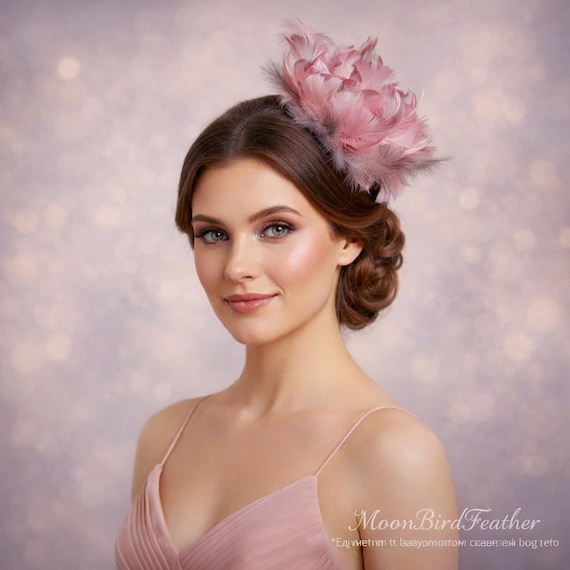 Handmade Blush Pink Feather Fascinator - Peony Bloom Headpiece