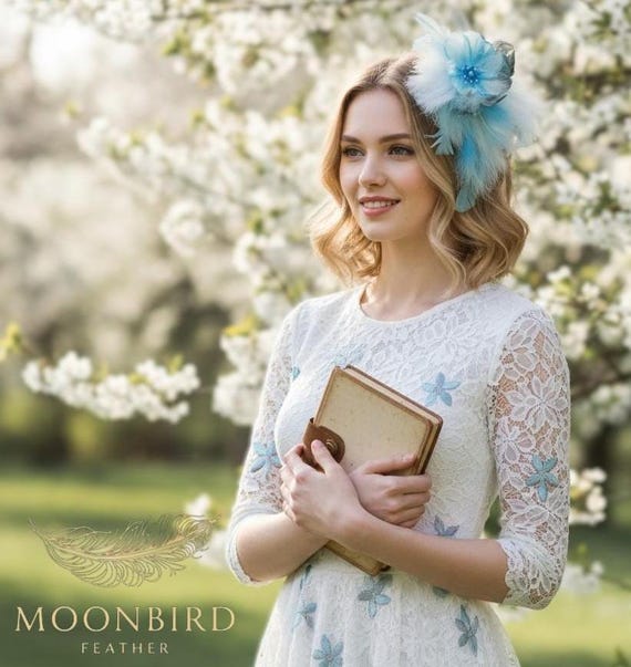 Blue Feather Fascinator, Vintage Style Headpiece, Spring Wedding