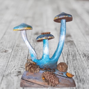 Blue mushrooms. Home decor. Garden decor. Gift for children&#39;s room. Beautiful wooden mushrooms. Size 13-10 cm.