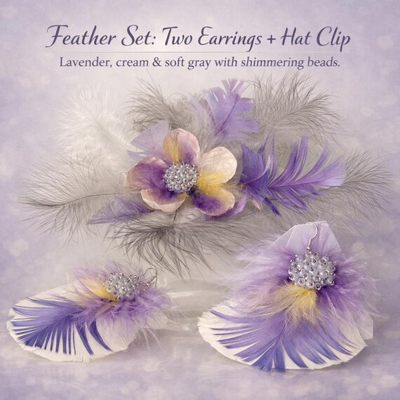 Feather Hat Accessory & Matching Earrings – Handmade Boho Elegance