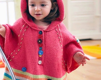 Wzór na dziecięcy sweter z kapturem | Sweter dziecięcy | Od niemowlęcia do malucha | Paski | Kieszeń na ramię | Dekoracyjne guziki | | Pobierz plik PDF