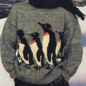 Knit Funny Sweater PDF KNITTING PATTERN 80s Intarsia Gentoo
