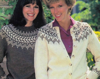 Chevron Fair Isle Pullover Sweater Cardigan Knitting Pattern | Vintage 1981 Design | Crewneck Turtleneck | Stranded Colorwork | PDF Download