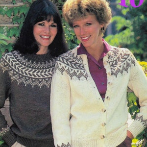 Chevron Fair Isle Pullover Sweater Cardigan Knitting Pattern | Vintage 1981 Design | Crewneck Turtleneck | Stranded Colorwork | PDF Download