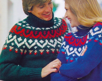 Chunky Fair Isle Pullover Sweater Knitting Pattern | Stranded Colorwork Jumper | Turtleneck | Men Women 1981 Vintage Design | PDF Download