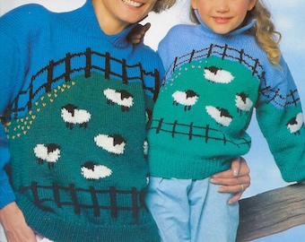 May include: A knitting pattern for a blue and green sweater with a sheep design. The pattern is called "Io" and is available as a PDF download.
