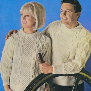 Irish Fisherman Cable Pullover Sweater Knitting Pattern | Vintage 1967 Design | Textured Men Women Unisex Jumper | Crew Neck |  PDF Download