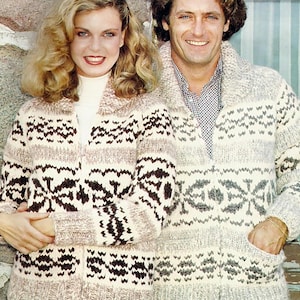 Snowflakes Cowichan Jacket Knitting Pattern | Vintage 1975 Design | Fair Isle Stranded Colorwork | Zipper | Pockets | Adult | PDF Download