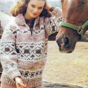 Cowichan Sweater Knitting Pattern | White Buffalo Zip Up Jacket | Vintage 1975 | Fair Isle Colorwork | Men Women Coat | PDF Download