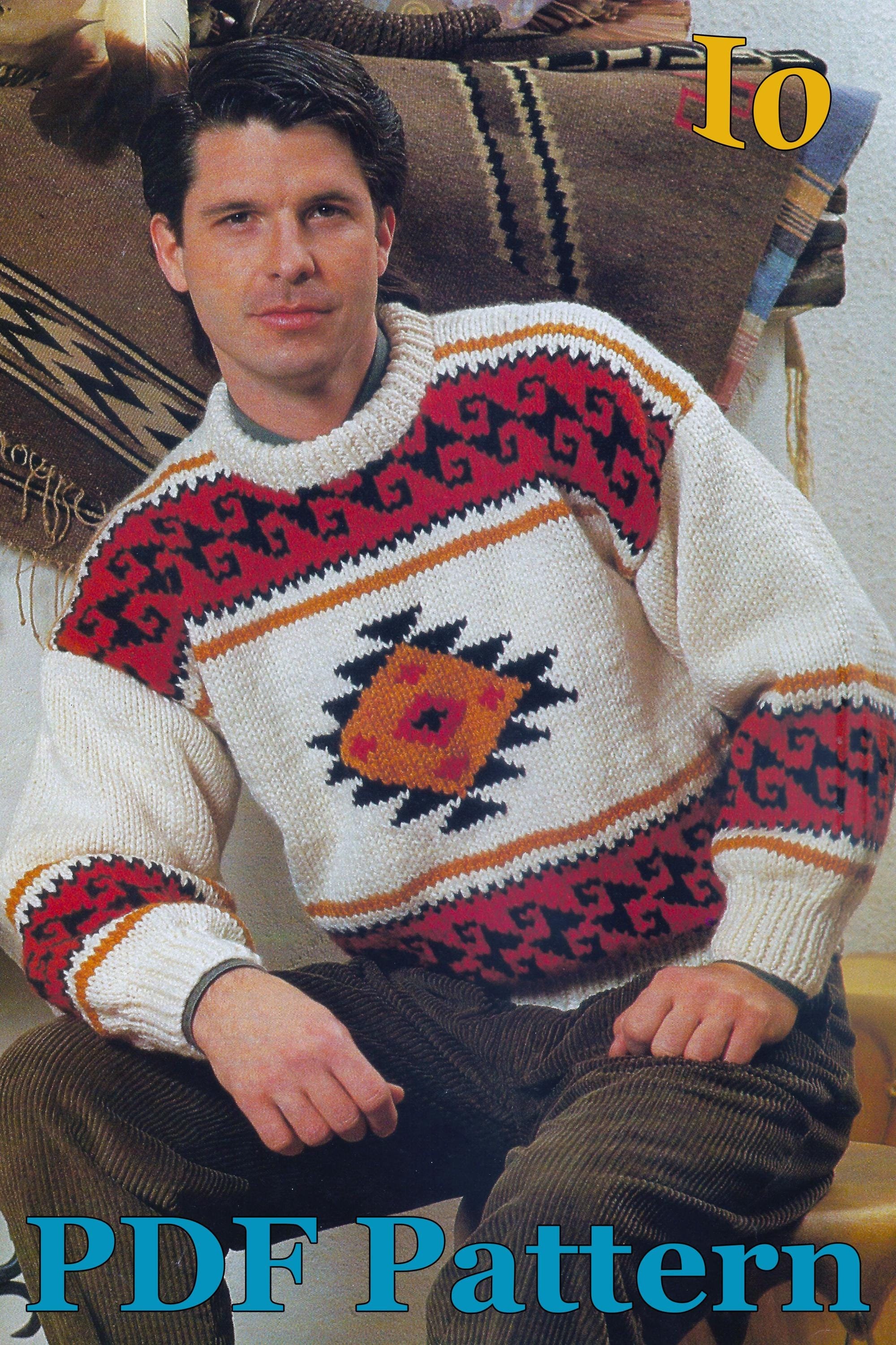 Southwest Sweater Knitting Pattern | Vintage 1990 Design | Fair Isle ...